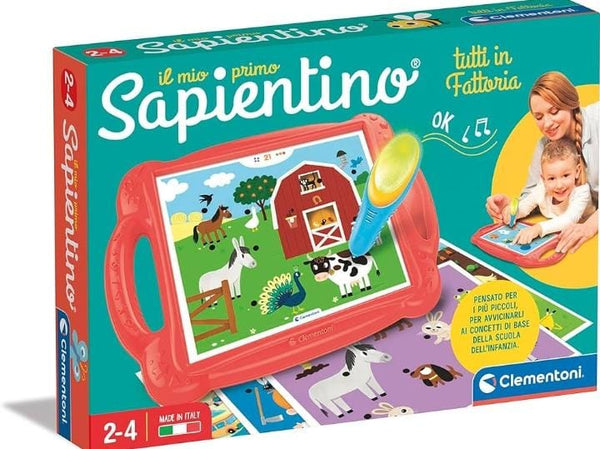 Clementoni - 16378 - Sapientino - Il mio primo sapientino fattoria - banchetto con 24 schede attività, penna interattiva (batterie incluse), gioco educativo 2 anni animali,