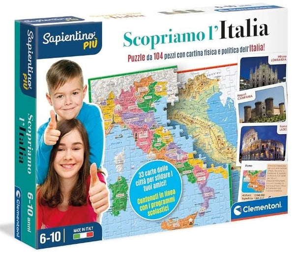 Clementoni - 12026 - Sapientino - Scopriamo L'Italia, puzzle cartina fisica e politica Italia - gioco educativo 6 anni, gioco di geografia