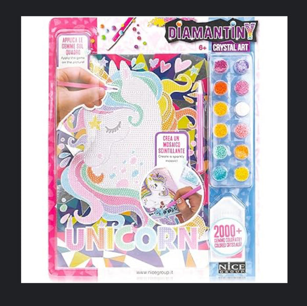 DIAMANTINY Design Art Face Diamond Painting Kit Unicorno, Crea Il Mosaico coi Cristalli Colorati, Colore Blu,